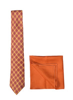 Chokore Chokore Red & Orange Tartan tie & Orange color silk pocket square set