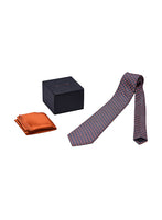 Chokore Chokore Navy Blue & Red Silk Tie & Orange color silk pocket square set