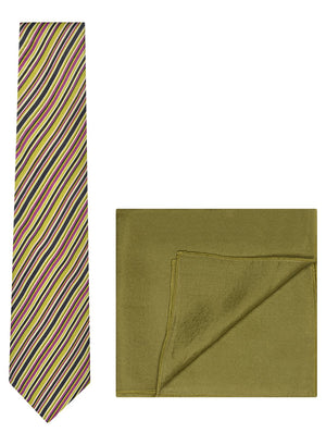 Chokore Chokore Multi-color Silk Tie & Plain Mehandi Green Silk Pocket Square set Chokore Multi-color Silk Tie & Plain Mehandi Green Silk Pocket Square set 