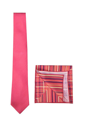Chokore  Chokore Fuschia color Silk Tie & Four-in-One Pink & Orange Silk Pocket Square set 