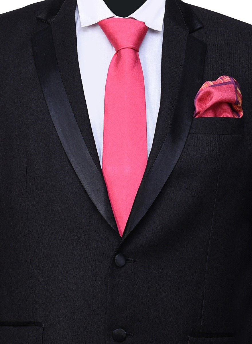 Chokore Fuschia color Silk Tie & Four-in-One Pink & Orange Silk Pocket Square set