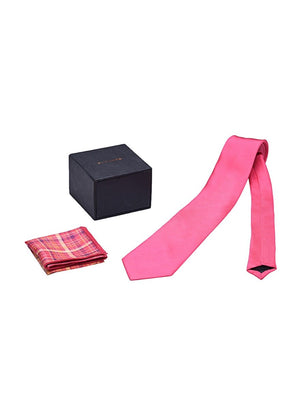 Chokore Chokore Fuschia color Silk Tie & Four-in-One Pink & Orange Silk Pocket Square set Chokore Fuschia color Silk Tie & Four-in-One Pink & Orange Silk Pocket Square set 