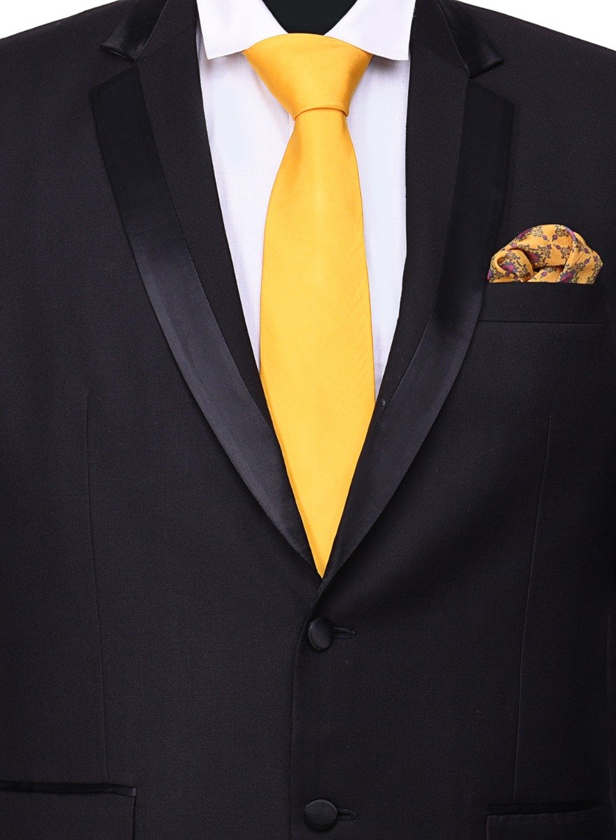 Chokore Yellow color silk tie & Orange & Magenta Silk Pocket Square set