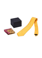 Chokore Chokore Yellow color silk tie & Orange & Magenta Silk Pocket Square set