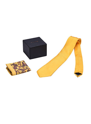 Chokore  Chokore Yellow color silk tie & Tangerine & Burgundy Pocket Square set 