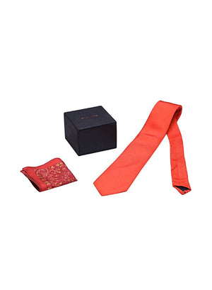 Chokore Chokore Red Color Silk Tie & Red & Orange Silk Pocket Square set Chokore Red Color Silk Tie & Red & Orange Silk Pocket Square set 