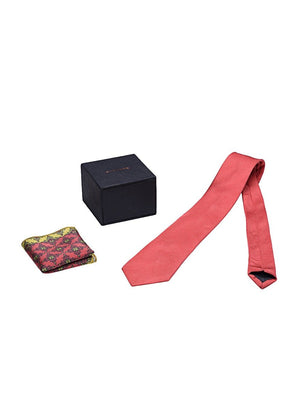 Chokore  Chokore Marsela color Silk Tie & Red & Light Green Silk Pocket Square set 