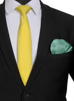 Chokore Chokore Yellow color silk tie & Double-sided Sea Green & Lemon Green Silk Pocket Circle set