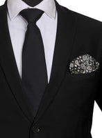 Chokore Chokore Black color Plain Silk Tie & Black and White silk pocket square set