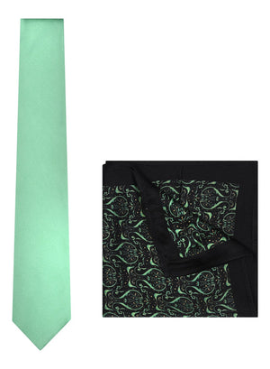 Chokore  Chokore Sea Green color Silk Tie & Black & Dark Sea Green Silk Pocket Square set 