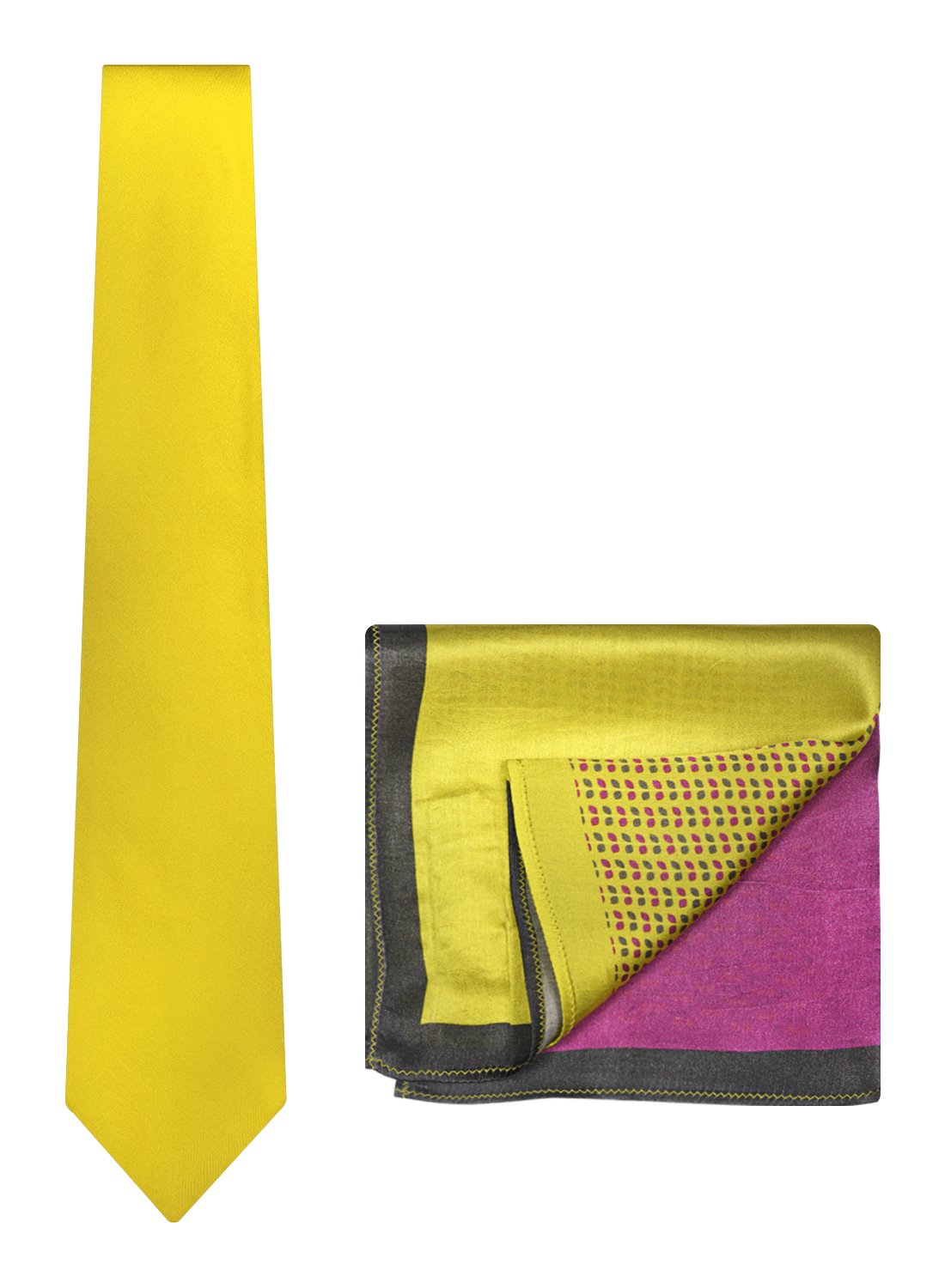 Chokore Yellow color silk tie & Two-in-one Yellow & Purple Green Silk Pocket Square set