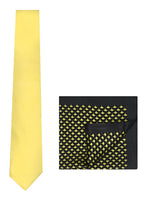 Chokore Chokore Yellow color silk tie & Yellow & Black Silk Pocket Square set