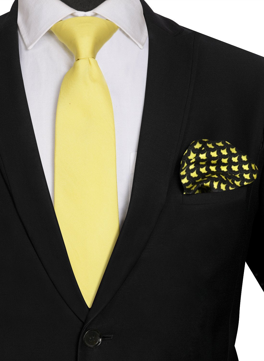 Chokore Yellow color silk tie & Yellow & Black Silk Pocket Square set