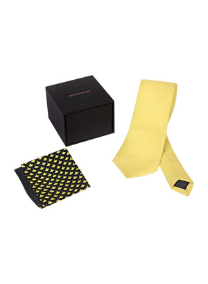 Chokore  Chokore Yellow color silk tie & Yellow & Black Silk Pocket Square set 