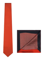 Chokore Chokore Red color Plain Silk Tie & Red & Navy Blue floral print pure silk pocket square set