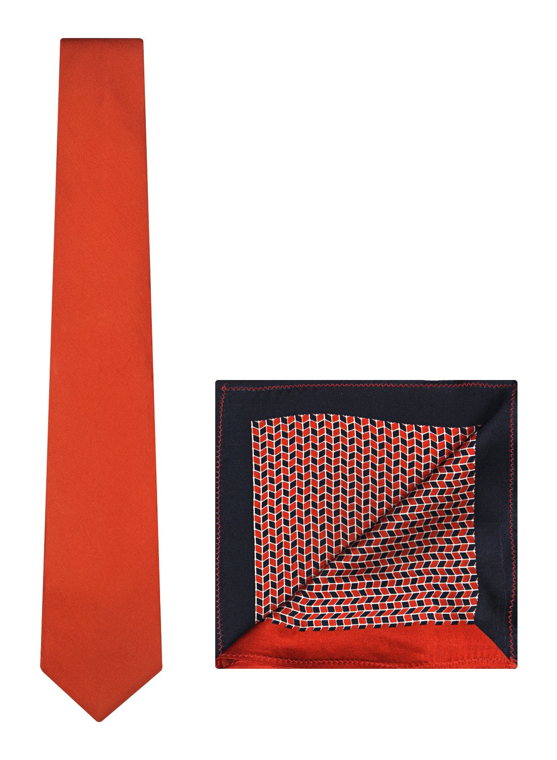 Chokore Red color Plain Silk Tie & Red & Navy Blue floral print pure silk pocket square set