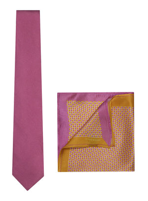 Chokore Chokore Pink color silk tie & Two-in-one Gold & Purple Pure Silk Pocket Square set Chokore Pink color silk tie & Two-in-one Gold & Purple Pure Silk Pocket Square set 