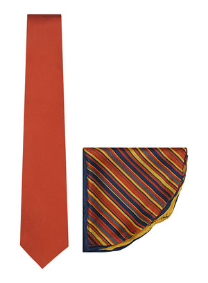 Chokore Chokore Red color silk tie & Double-sided Red & Yellow Silk Pocket Circle set Chokore Red color silk tie & Double-sided Red & Yellow Silk Pocket Circle set 