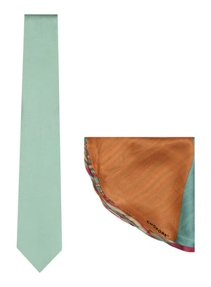 Chokore  Chokore Sea Green color Silk Tie & Double-sided Multicolor Silk Pocket Circle set 