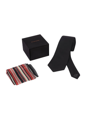 Chokore Chokore Black color Plain Silk Tie & Two-in-one Red & Black silk pocket square set Chokore Black color Plain Silk Tie & Two-in-one Red & Black silk pocket square set 