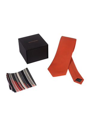 Chokore Chokore Red color silk tie & 2-in-1 Red & Black Silk Pocket Square set Chokore Red color silk tie & 2-in-1 Red & Black Silk Pocket Square set 