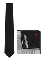 Chokore Chokore Black color Plain Silk Tie & Printed Four-in-one Black & Red silk pocket square set