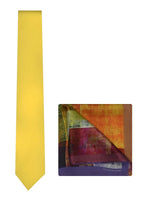 Chokore Chokore Yellow color silk tie & Multicolor Silk Pocket Square set