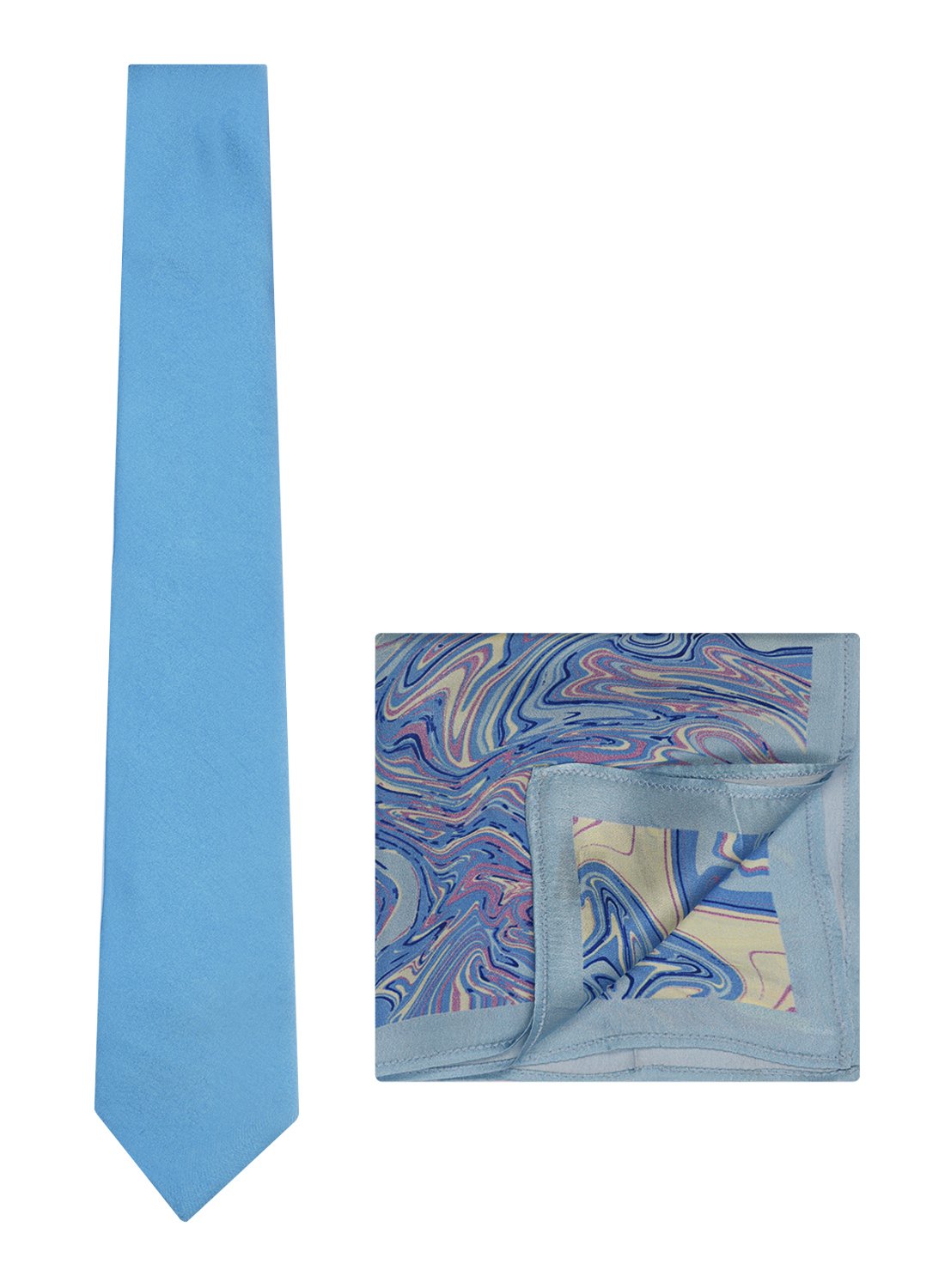 Chokore Light Blue color Plain Silk Tie & Light Blue silk pocket square set