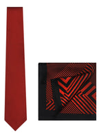Chokore Chokore Red color Plain Silk Tie & Red & Black printed silk pocket square set