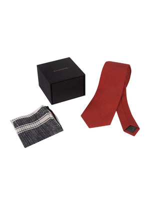 Chokore Chokore Red color Plain Silk Tie & Four-in-one Black & Red pure silk pocket square set Chokore Red color Plain Silk Tie & Four-in-one Black & Red pure silk pocket square set 