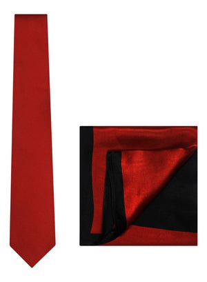 Chokore Chokore Red color Plain Silk Tie & Two-in-one Red & Black silk pocket square set Chokore Red color Plain Silk Tie & Two-in-one Red & Black silk pocket square set 