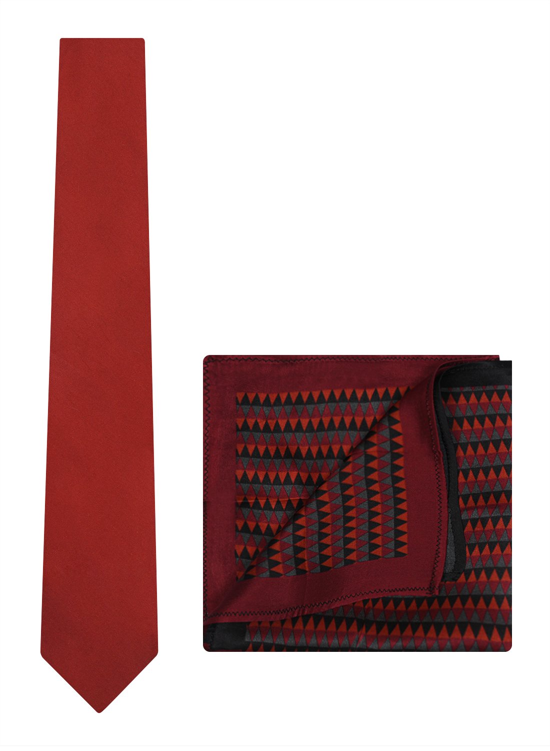 Chokore Red color silk tie & Red and Black Silk Pocket Square set