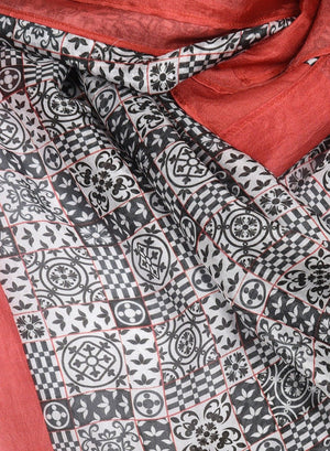 Chokore Printed White, Black & Red Silk Stole for Women Printed White, Black & Red Silk Stole for Women 