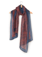 Chokore Printed Blue & Red Silk Stole for Women