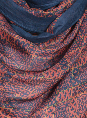 Chokore  Printed Blue & Red Silk Stole for Women 