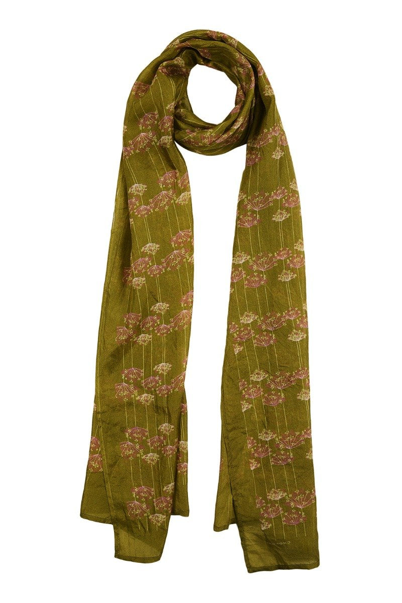 Printed Mehandi Green Silk Stole for Women