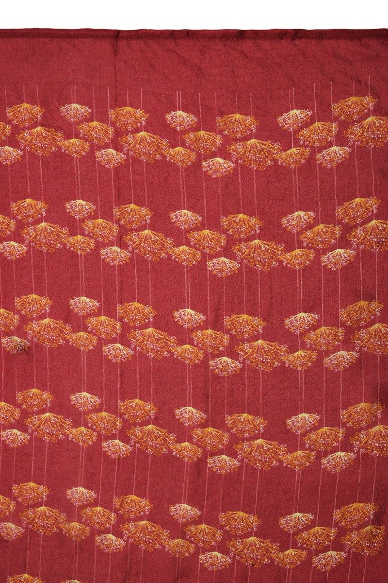 Printed Red & Orange Silk Stole for Women