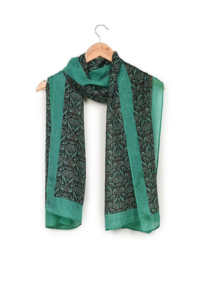 Chokore  Printed Black & Sea Green Silk Stole for Women 