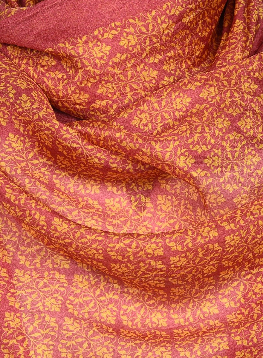 Printed Red & Orange Silk Stole for Women