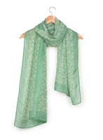 Chokore Printed Light Sea Green & Off White Silk Stole for Women