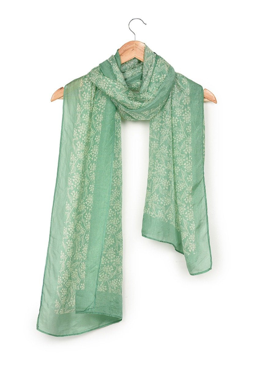 Printed Light Sea Green & Off White Silk Stole for Women