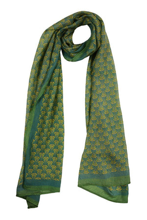 Chokore  Printed Mehandi Green & Yellow Silk Stole for Women 