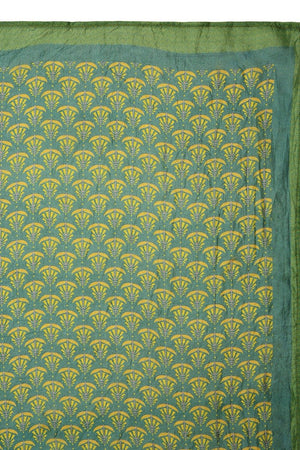 Chokore  Printed Mehandi Green & Yellow Silk Stole for Women 