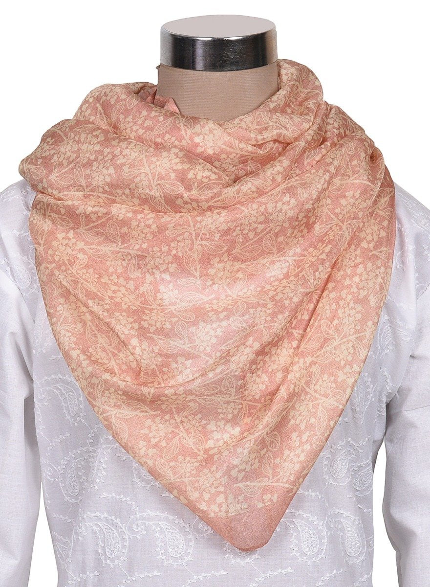 Printed Pink & Off White Silk Stole for Women
