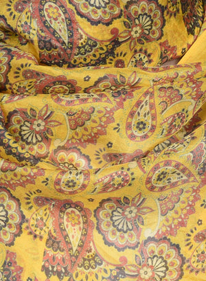 Chokore Printed Mustard Yellow & Rust Silk Stole for Women Printed Mustard Yellow & Rust Silk Stole for Women 