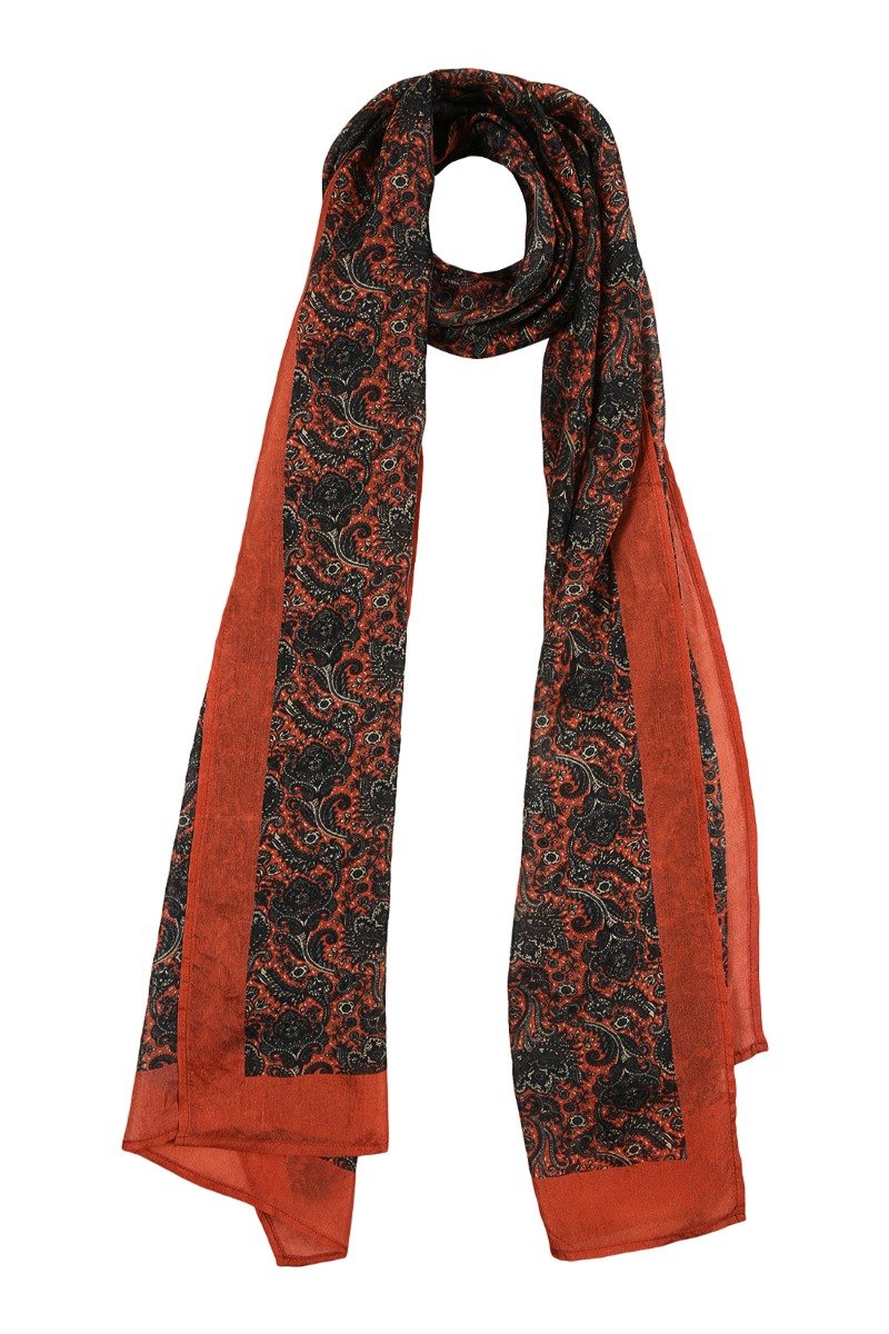 Printed Red & Black Silk Stole for Women