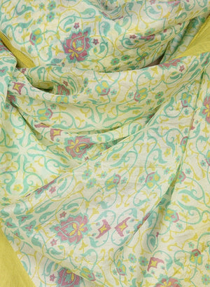 Chokore Printed Off White, Sea Green & Lemon Green Silk Stole for Women Printed Off White, Sea Green & Lemon Green Silk Stole for Women 