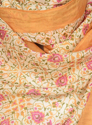 Chokore Printed Off White, Orange &Pink Silk Stole for Women Printed Off White, Orange &Pink Silk Stole for Women 