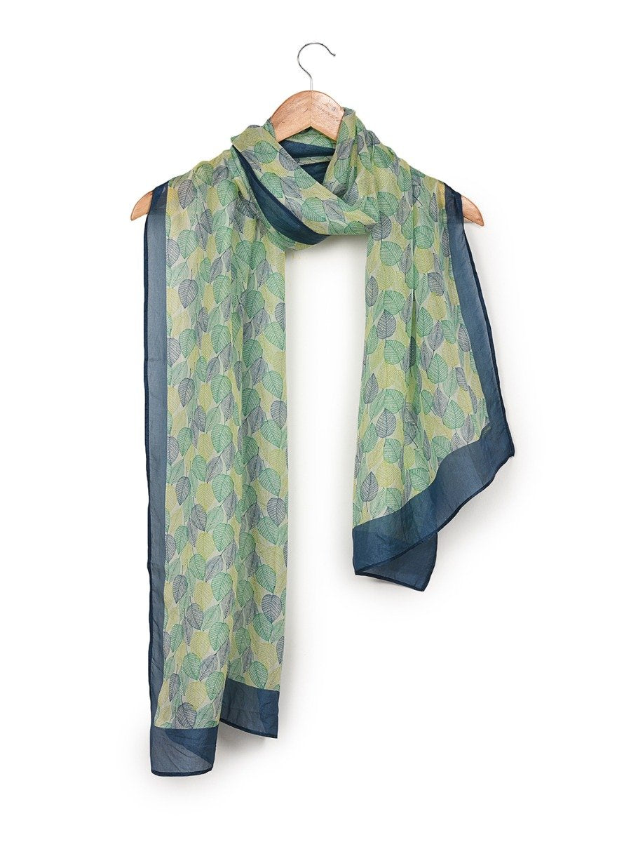 Printed Off White, Green and Blue Silk Stole for Women